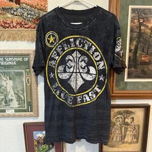 Vintage 00s RARE Affliction Live Fast AOP Reversible Designer Shirt Size M/L
